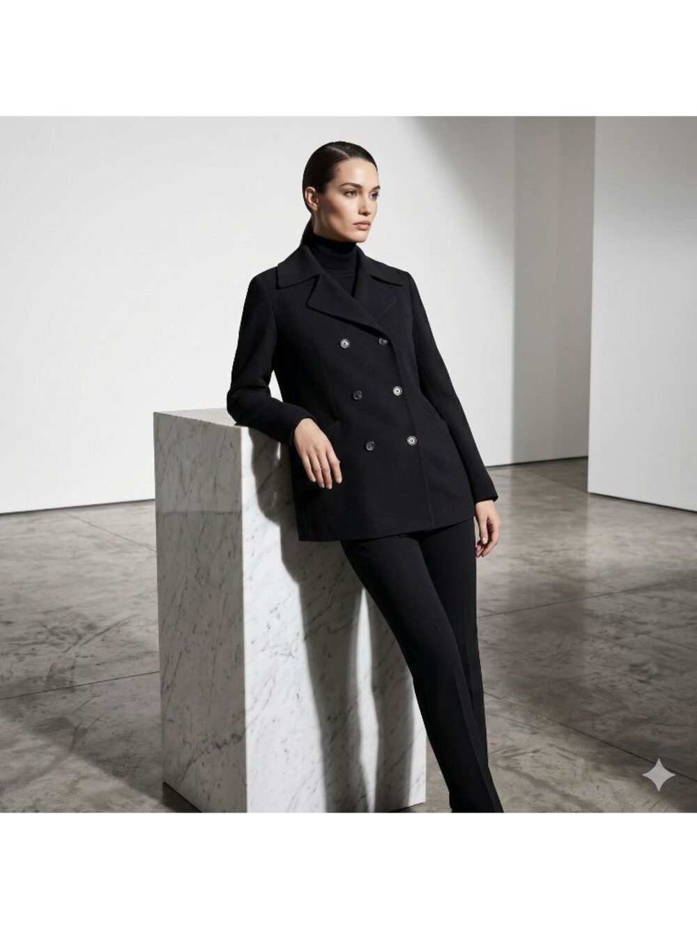 Brioni Italy 46 Large Car Coat Black Wool Double Breasted Midweight Jacket Women